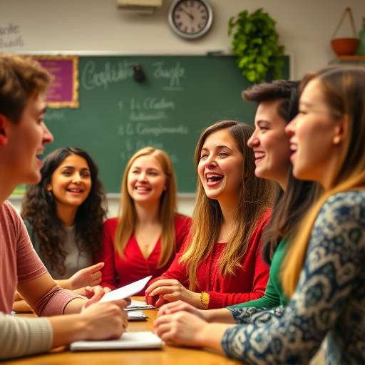 Image d'un cours d'italien montrant un groupe d'√©tudiants en train de chanter une chanson italienne.