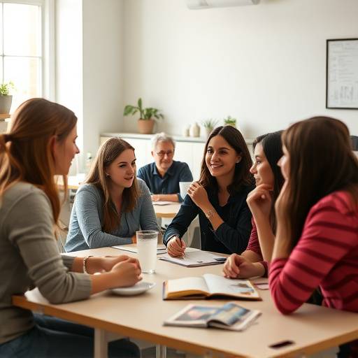 Image d'un cours de fran√§ais montrant des √©tudiants participant √† une conversation anim√©e.
