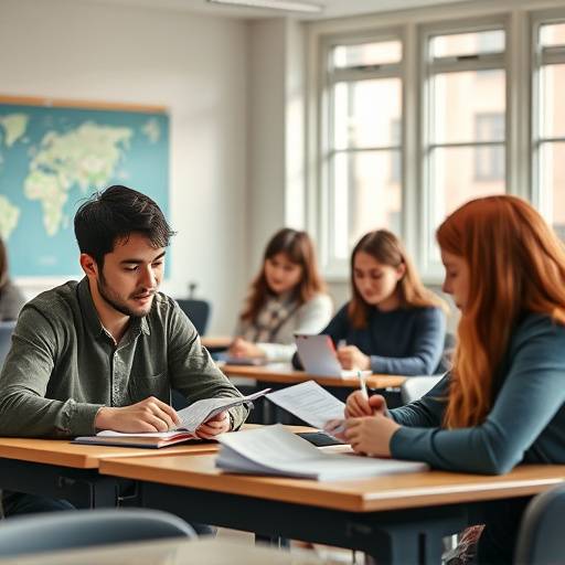 Image illustrative du cours de fran√§ais FLE montrant des √©tudiants en train d'√©tudier avec un professeur.